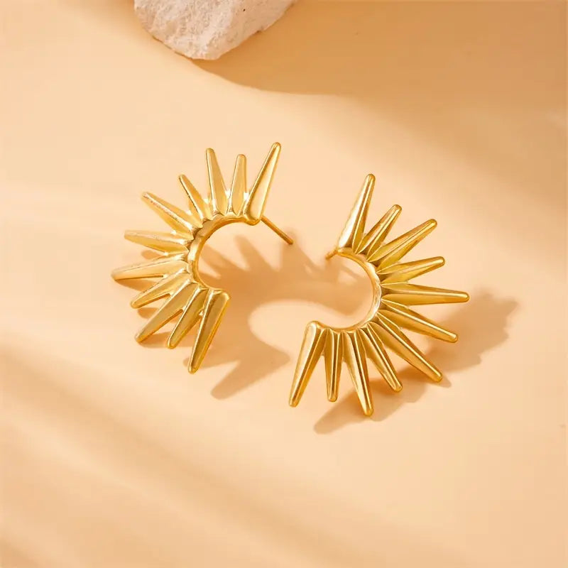 Boucles d’oreilles “Rayon d’Or” – Éclat solaire en acier inoxydable
