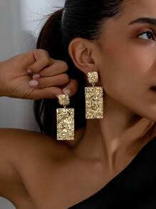 Boucles d’oreilles “Soleil Vintage” – Doré martelé géométrique