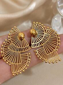 Boucles d’Oreilles éventail doré – Élégance géométrique