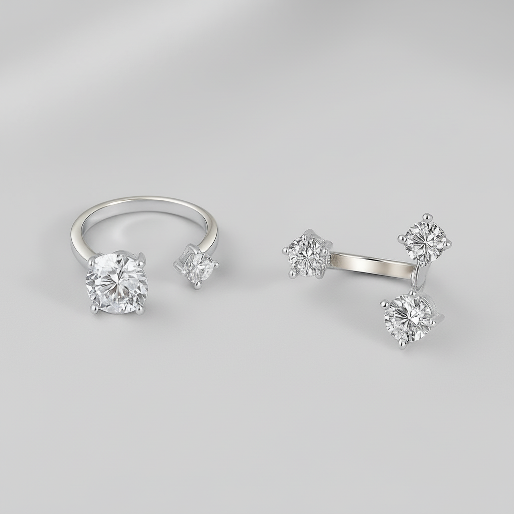 Duo d’Éclat Argenté — Bagues Diamant Zirconium