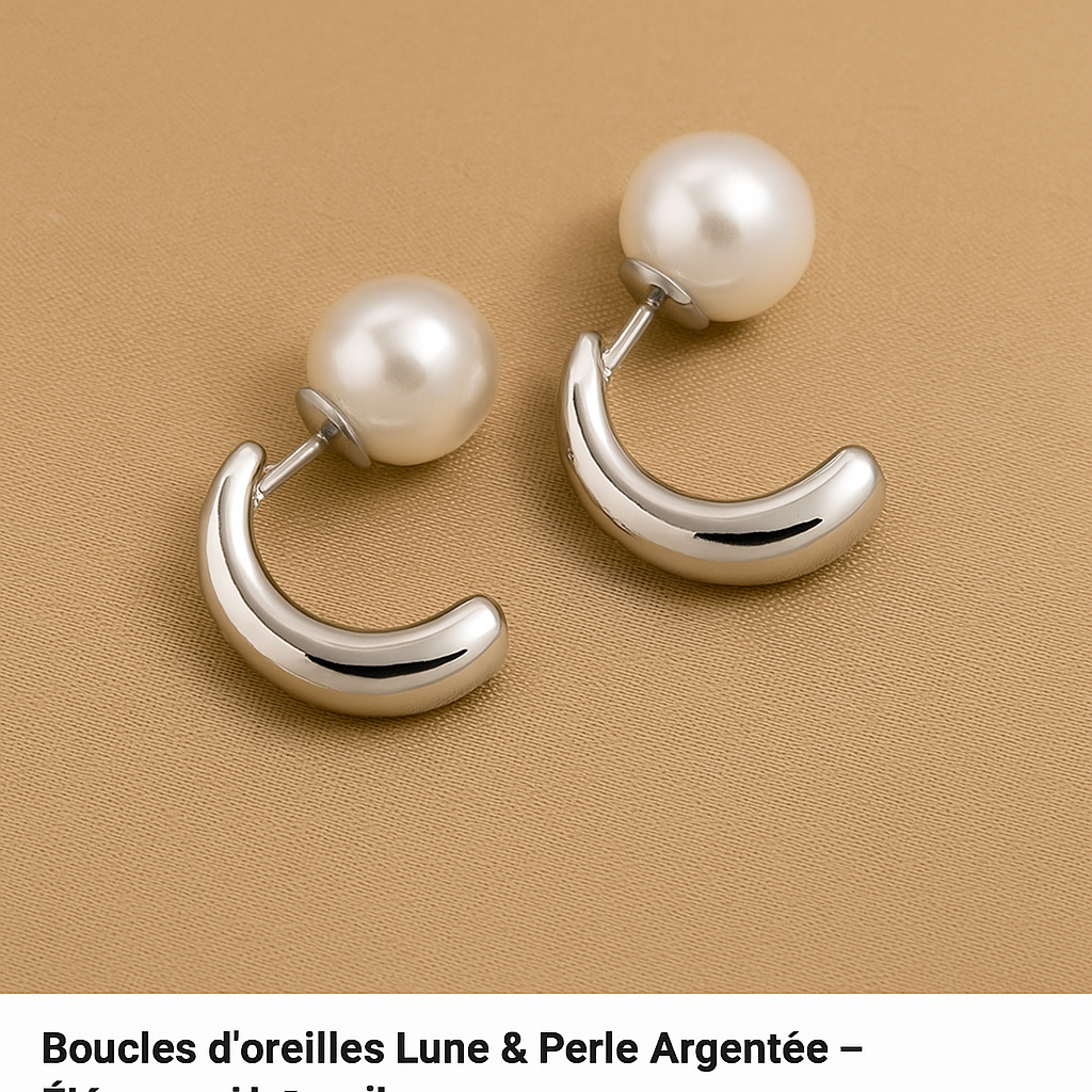 Boucles d’oreilles Lune & Perle Argentée — Élégance Naturelle