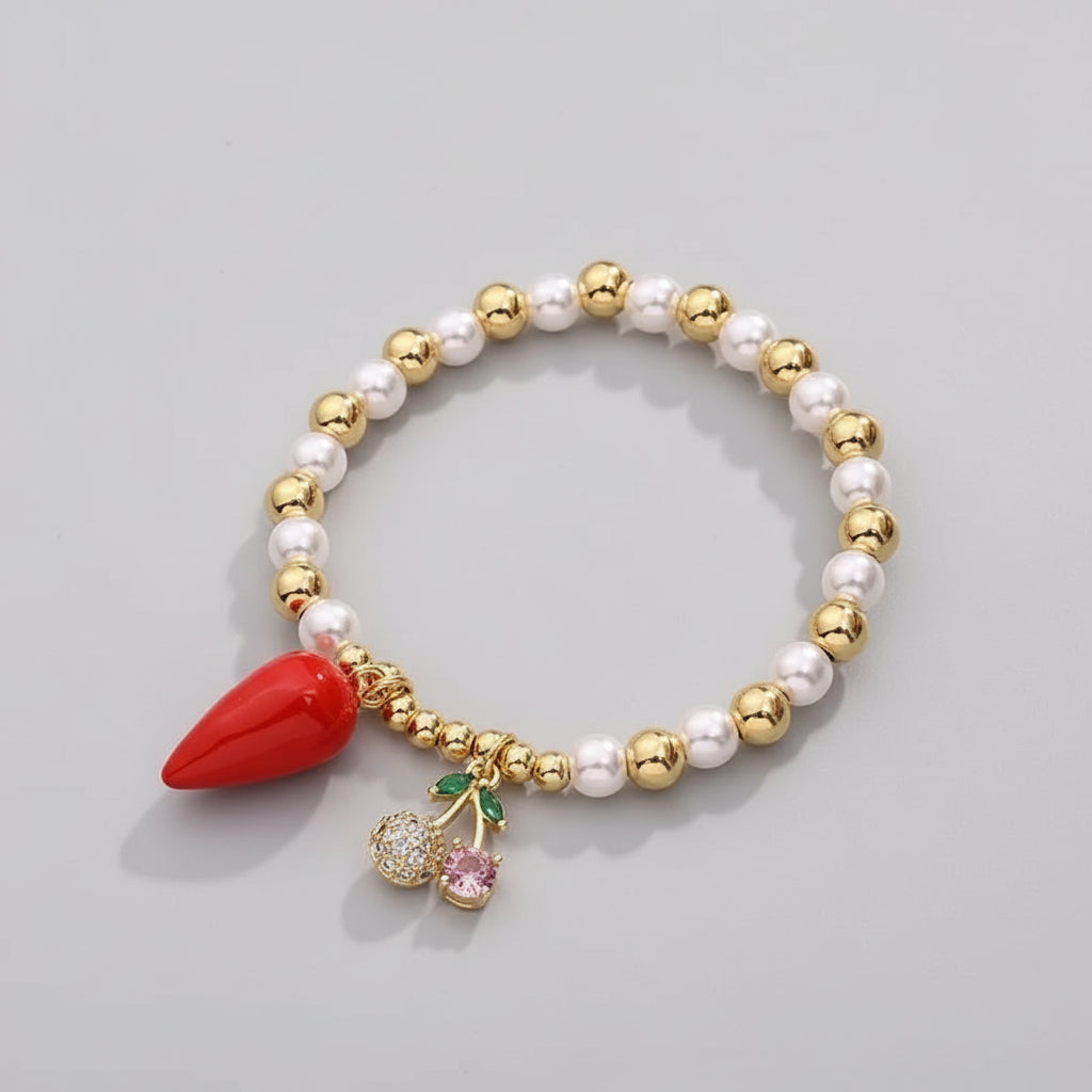 Bracelet Cerise Glam – Or & Perles Nacrées