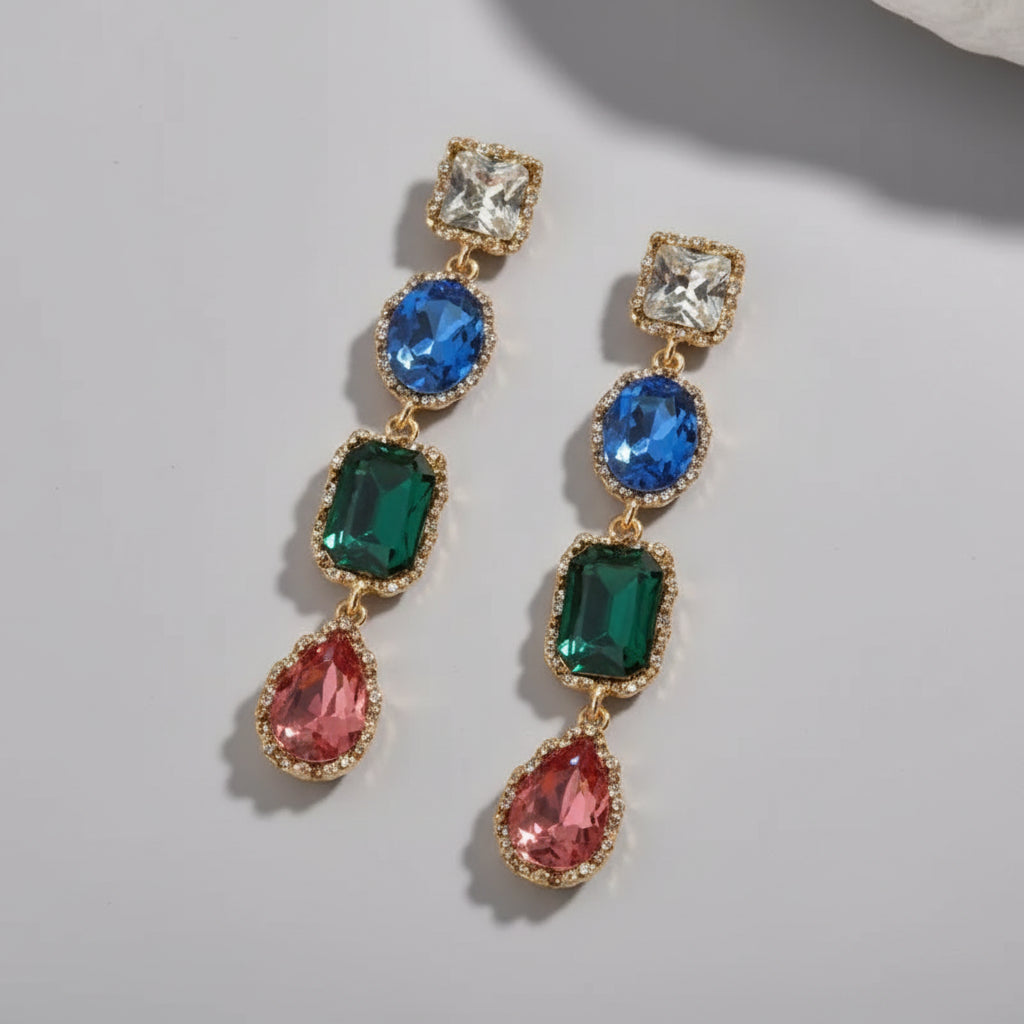 Boucles d’Oreilles Multicolores Vintage – Prestige Doré